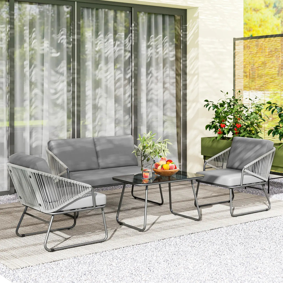 Outsunny Four-Piece Rattan Strong Panel Outdoor Sofa Set - Grey
