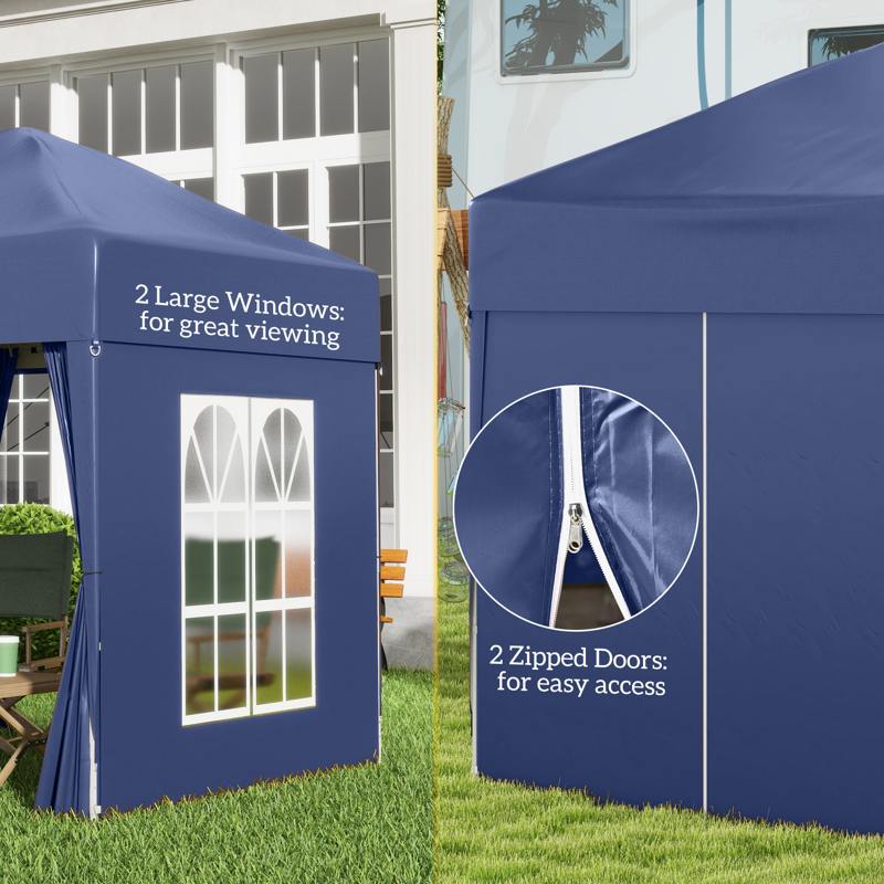 Outsunny 2 x 2 m Garden Pop Up Gazebo, Wedding Party Tent Marquee, Water Resistant Awning Canopy with Sidewalls, Windows, Carry Bag, Blue