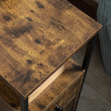 HOMCOM Side Table, Narrow Bedside Table with 2 Drawers and Storage Shelf, Industrial End Table with Metal Frame for Small Spaces, Rustic Brown