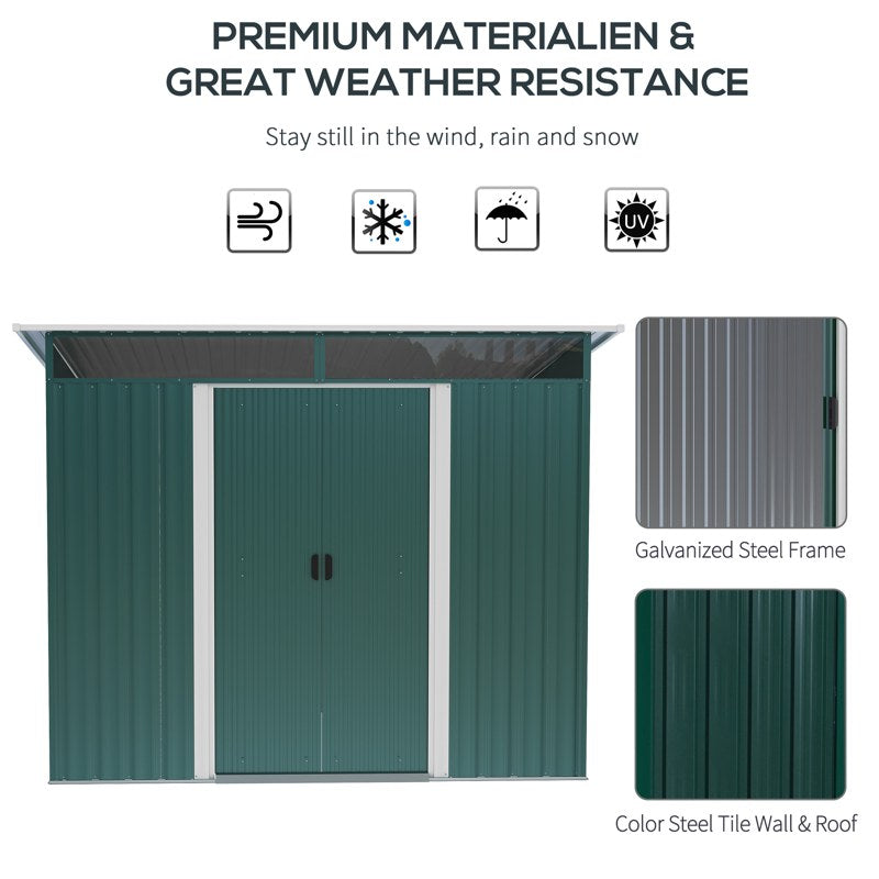 Outsunny 8.5 x 6ft Metal Shed with Lightsky Panels, Garden Storage Tool House with Double Doors for Garden, Patio and Lawn, Green