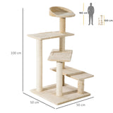 PawHut 100 cm Cat Tree for Indoor Cats Kitten Scratch Scratching Post Climbing Tower Activity Centre Beige