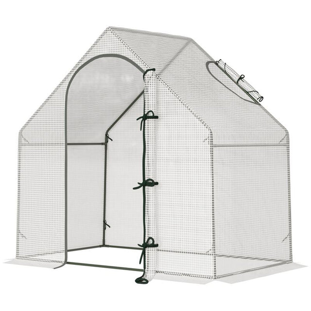 Outsunny Walk-In Greenhouse with Window Roll-Up Door, Portable Garden Grow House with Steel Frame for Vegetable Plant Herb, 180 x 100 x 168cm, White