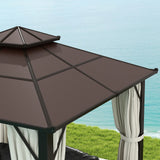 Outsunny 3 x 3(m) Hardtop Gazebo Canopy with UPF30+ Double Polycarbonate Roof, Aluminium Frame Garden Gazebo Permanent Pavilion with Mosquito Netting and Curtains for Patio, Deck, Beige