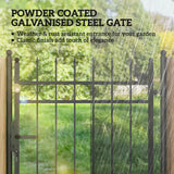 Outsunny Galvanised Steel Garden Gate, Outdoor Fence Gate Security Barrier with Lock, Keys and Handle, Outdoor Entrance Way Door with Classic Finials, 105 x 204 cm, Black