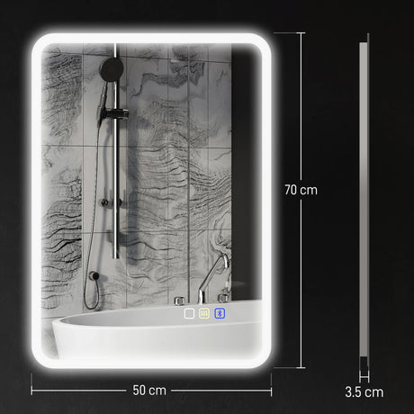 HOMCOM 70 x 50cm LED Bathroom Mirror, with Bluetooth - Silver Tone