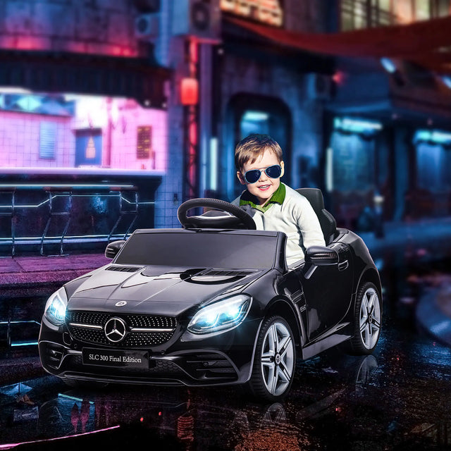 HOMCOM Benz SLC 300  Licensed 12V Kids Electric Ride On, with Music, Remote Control, LED Headlights, Horn, Black