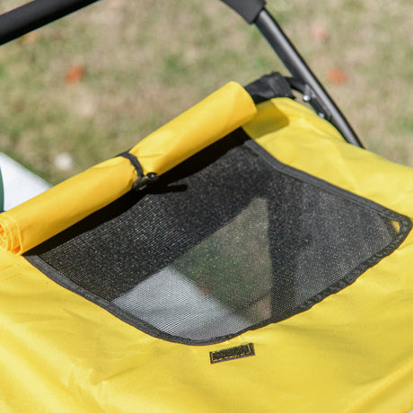 PawHut Foldable Pet Stroller, with Washable Cushion, Storage Bags, Safety Leash, for Medium, Large Dogs, Cats - Yellow