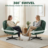 HOMCOM Modern Wingback Accent Chair, Velvet Armchair with Four-Star Base, S-Springs, Swivel, Dark Green