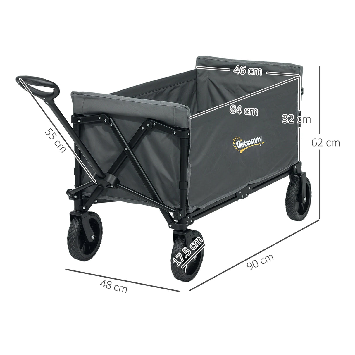 Outsunny 120L Festival Trolley on Wheels, Folding & Compact Camping Trolley Cart with Adjustable Handle for Garden, Beach, Fishing, Grey
