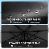 Outsunny 3 m Cantilever Parasol with Solar LED Lights Garden Umbrella with Cross Base, Black