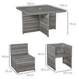 Outsunny 8 Seater Rattan Cube Garden Furniture Set with Parasol Hole, Rattan Dining Set with Cushions, Outdoor Dining Table and Chairs with Square Glass Top Table for Patio, Balcony, Mixed Grey
