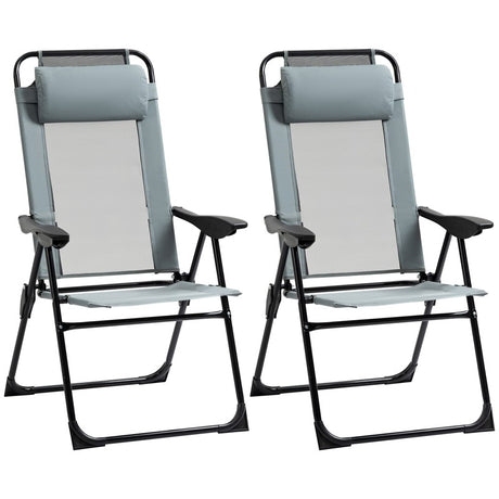 Outsunny Set of 2 Portable Folding Recliner Outdoor Patio Adjustable Backrest, Grey