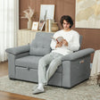 HOMCOM Pull Out Sofa Bed, Fabric 2 Seater Click Clack Sofa Bed Settee with 2 Pocket Springs, Convertible Sofa Couch with Pillows and Side Pockets for Living Room, Home Office, Light Grey
