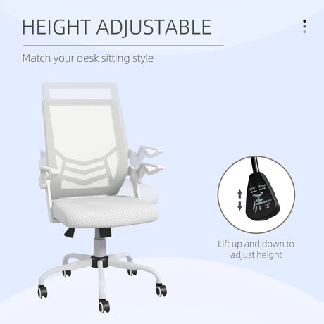 Vinsetto Mesh Office Chair, Computer Desk Chair with Flip-up Armrests, Lumbar Back Support and Swivel Wheels, White