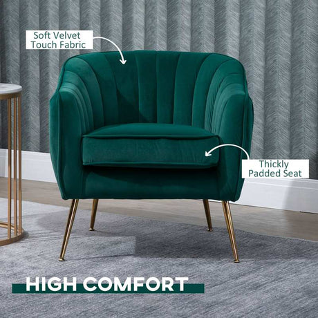 HOMCOM Velvet-Feel Shell Back Accent Chair - Green