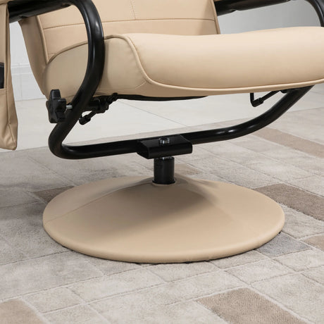 HOMCOM Swivel Recliner Chair and Footstool, Faux Leather Massage Recliner Armchair with Remote Control and Round Wrapped Base, Beige