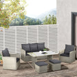Outsunny Six-Piece Rattan Sofa Set, with Glass-Top Table - Mixed Grey