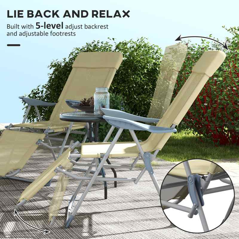 Outsunny Set of Two Sun Loungers, with Five-Position Adjustable Backs - Beige