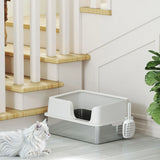 PawHut Stainless Steel Litter Box with Detachable Rim, Scoop, Easy Cleaning, Odour-Resistant, 60 x 40 x 28 cm