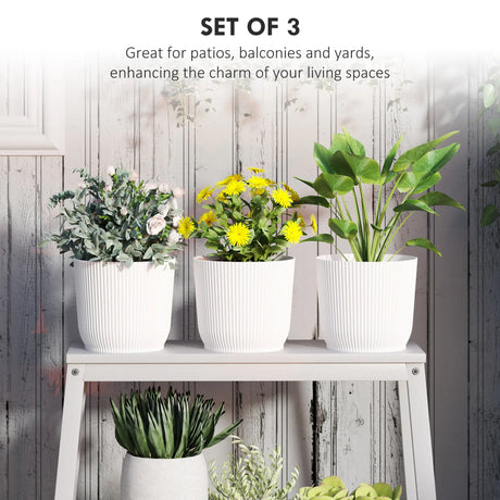 Outsunny Set of Three 22cm Planters - White