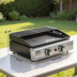 Outsunny 2 Burner Grill Griddle, Portable Gas Plancha with Warming Rack, 5 kW, Tabletop Gas BBQ with Grease Cup, Black
