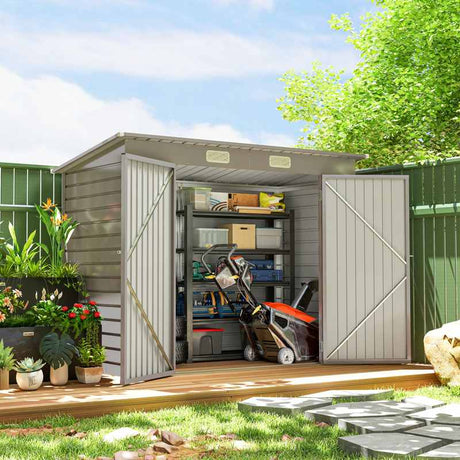 Outsunny 3.7 x 7.9ft Galvanised Steel Shed, with Latched Door and Padlock - Light Grey