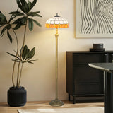 HOMCOM Tiffany-Style Floor Lamp with Handcrafted Stained Glass Shade, 152cm Tall Vintage Standing Lamp with Foot Switch and Dual Sockets for Living Room Bedroom, Bronze Tone and Orange