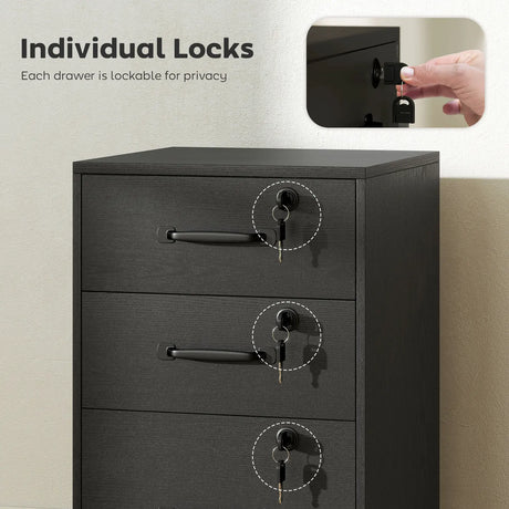 HOMCOM Three Drawer Wood-Effect Filing Cabinet - Black