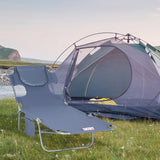 Outsunny Foldable Sun Lounger, Beach Chaise Lounge with Reading Hole, Arm Slots, 5-Position Adjustable Backrest, Side Pocket, Pillow for Garden, Beach, Pool, Grey