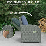 Outsunny Six-piece Outdoor Rattan Dining Set, Outdoor Sofa Set with Reclining Armchairs and Mental Frame, Blue