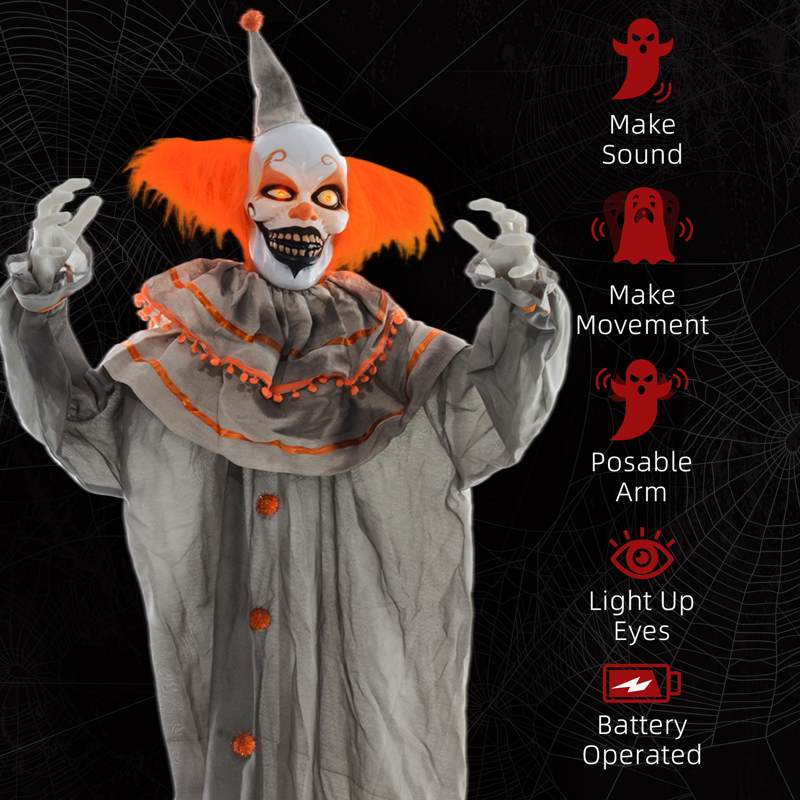 HOMCOM 6' Orange Clown Halloween Animatronic, with Glowing Eyes