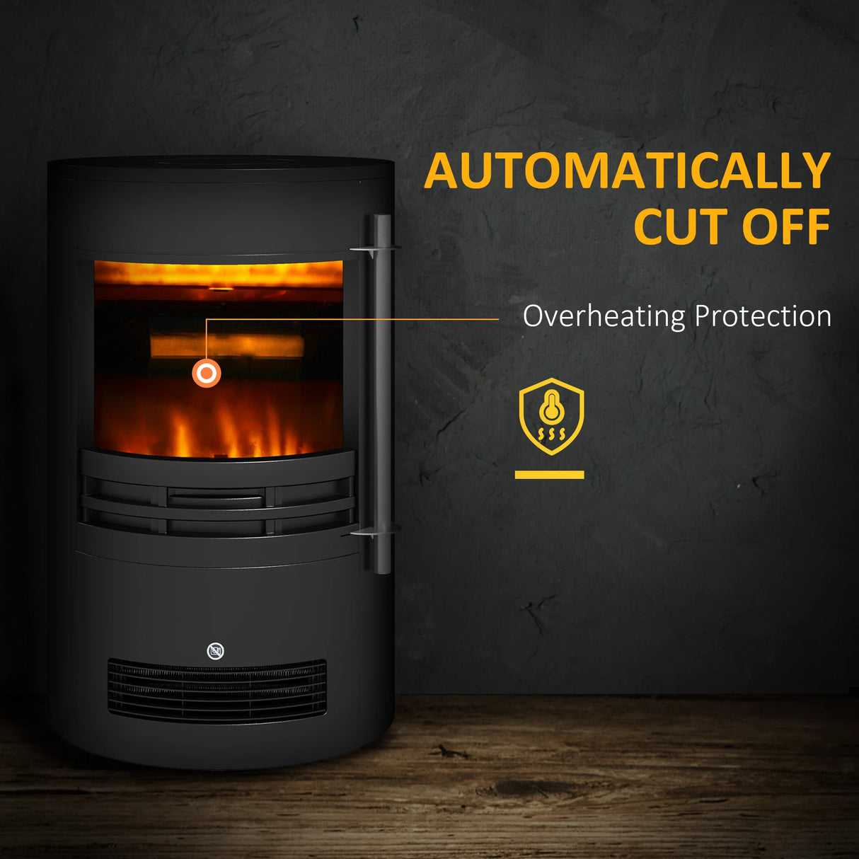 HOMCOM 1000W/2000W Freestanding Electric Fireplace, Indoor Heater Fire Stove with Log Burner Effect Flame, Thermostat Control