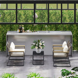 Outsunny Four Piece Wicker Rope Garden Furniture Set with Glass Top Coffee Table - Grey