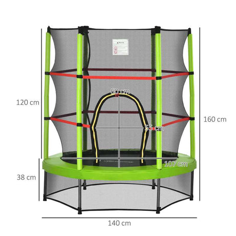 HOMCOM 5.2FT/63 Inch Kids Trampoline with Enclosure Net Steel Frame Indoor Round Bouncer Rebounder Age 3 to 6 Years Old Green