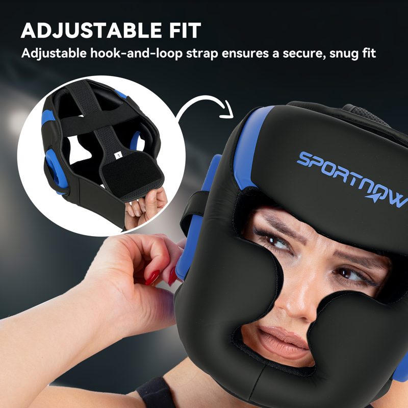 SPORTNOW Boxing Headguard, Boxing Headgear Helmet with Adjustable Strap for Full Face Protection for Kickboxing Sparring Martial Arts Karate Taekwondo, Blue