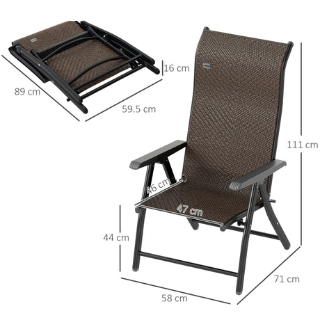 Outsunny Set of Four Folding Garden Chairs, with Seven-Position Adjustable Backs, Dark Brown