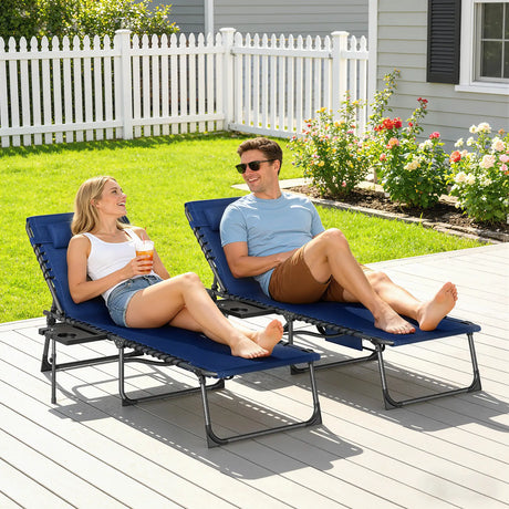 Outsunny Five-Position Reclining Sun Loungers Set of 2 - Dark Blue