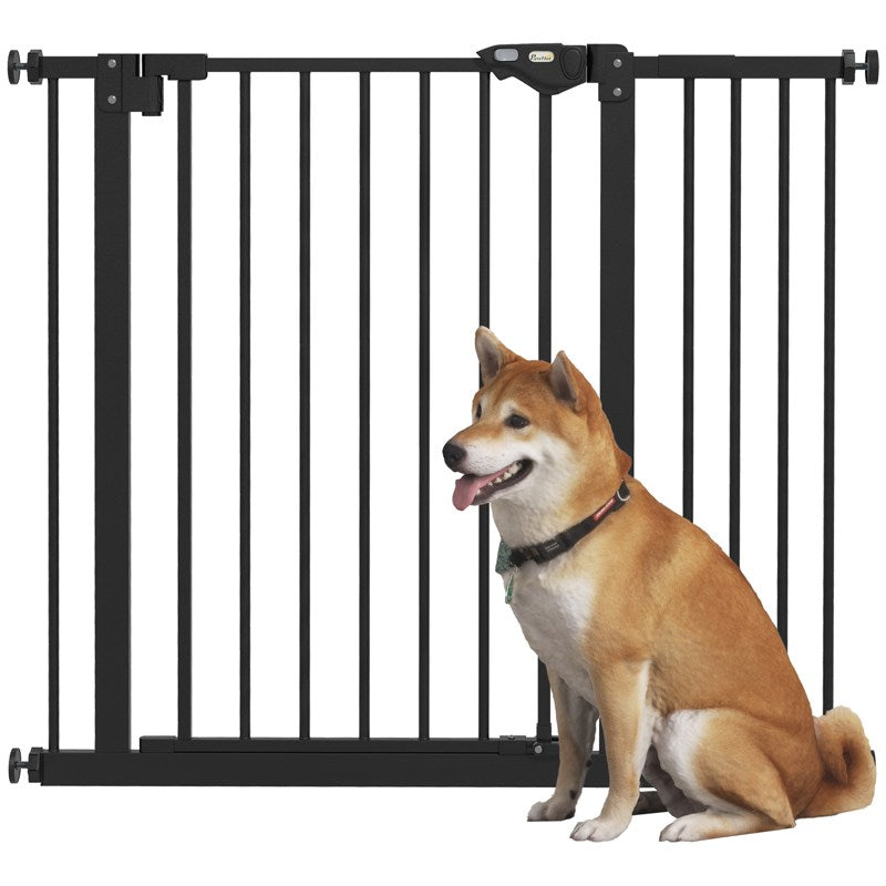 PawHut Metal 74-94cm Wide Adjustable Dog Gate Black