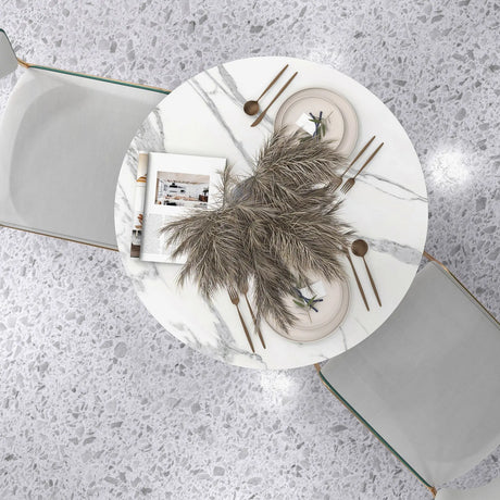 HOMCOM Small 2-Person Dining Table, Elegant Design Table with Steel Base and Non-slip Foot Pad, White and Grey