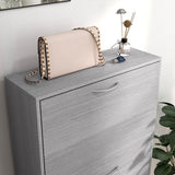 HOMCOM 12-Shoe Flip Drawer Storage Cabinet - Grey Wood-Effect