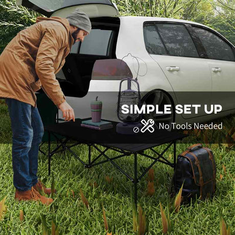 Outsunny Two-Seater Portable Aluminium Table, with Roll-Up Tabletop and Bag - Black