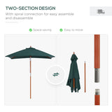 Outsunny 2m x 1.5m Garden Parasol Umbrella with Tilting Sunshade Canopy, Outdoor Market Table Umbrella with Wood and Bamboo Frame, Green