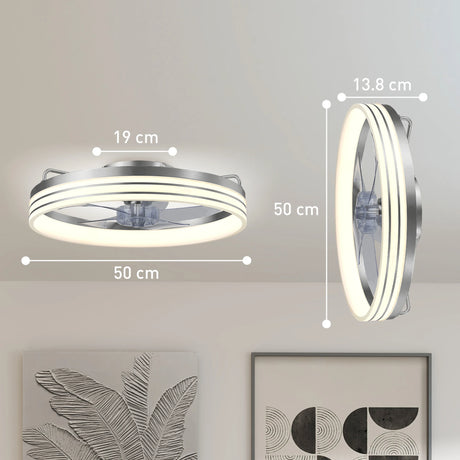 HOMCOM Ceiling Fans with Lights and Remote & App Control, 50cm LED Ceiling Fan Light with 3 Colour Temperatures, 6 Speed, Silver