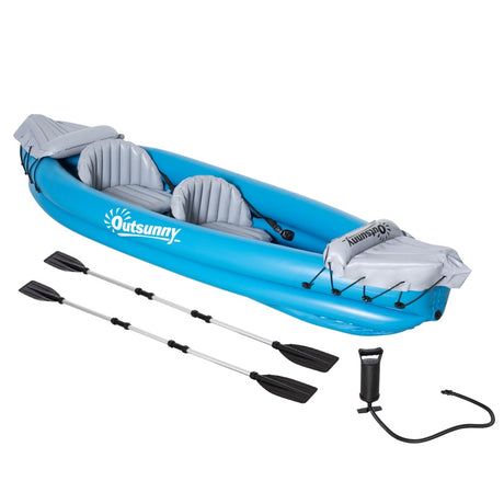 Outsunny Inflatable Kayak 2-Person Inflatable Canoe Boat Set with Air Pump, Aluminium Oars, Blue, 330 x 105 x 50 cm