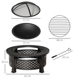 Outsunny Outdoor Fire Pit, Firepit with Grill Net, Mesh Lid, Poker, for Camping, Bonfire, Picnic, Bronze Tone