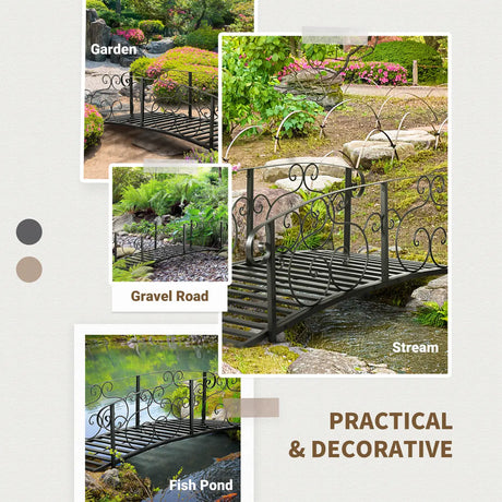 Outsunny 184cm Metal Arch Garden Garden Bridge, Safety Siderails, Arc Footbridge for Garden Creek, Stream, Pond, Black