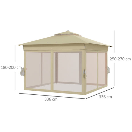 Outsunny 3 x 3 Sturdy Pop Up Gazebo with Solar-Powered LED Lights, Adjustable for Outdoor Events, Khaki