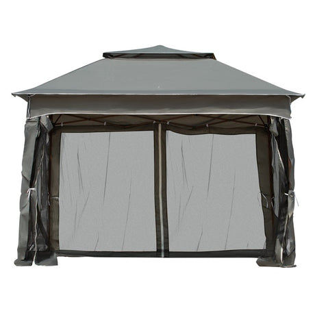 Outsunny 3 x 3(m) Pop Up Gazebo, Double-roof Garden Tent with Netting and Carry Bag, Party Event Shelter for Outdoor Patio, Dark Grey