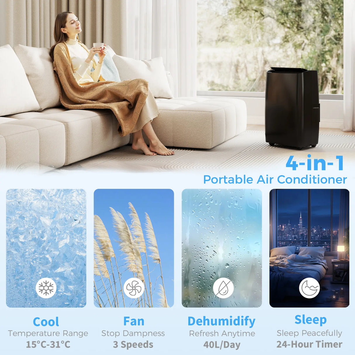 HOMCOM Portable Air Conditioner 14000 BTU, 4-in-1 Air Conditioning Unit, Dehumidifier, Cooling, Fan, Children Lock, 40m2