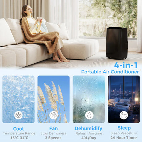 HOMCOM Portable Air Conditioner 14000 BTU, 4-in-1 Air Conditioning Unit, Dehumidifier, Cooling, Fan, Children Lock, 40m2